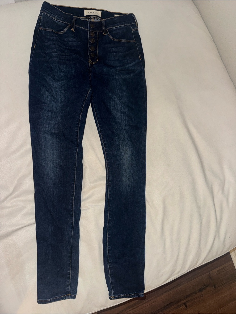 PacSun Dark Blue High-Rise Skinny Jeans with Button-Fly
